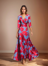 Adèle – Fließendes Minikleid mit modernem Schößchen – Blau / Rosa