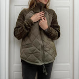 Norwegische weichgesteppte Jacke mit Strickdetails / Europäisches Design, das Stil verkörpert! – Armeegrün