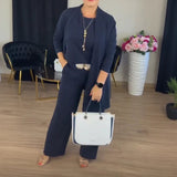 Evanna™ Set mit Basic-Shirt, Langem Cardigan und Gerade Geschnittener Hose / Diskrete Eleganz, die Selbstvertrauen Ausstrahlt! – Blau