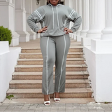 StreamLine™ Set aus kuscheligem Premium-Sweatshirtstoff mit Verlängernden Streifen und Lockerem Schnitt / Stilvolle Ausstrahlung ohne auf Komfort zu Verzichten! – Grau