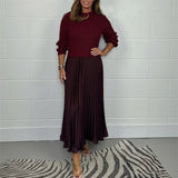 Lexenburg™ - Kleid mit Strukturiertem Strickpullover und Elegantem Plisseerock / Authentische Weiblichkeit mit Zeitgemäßem Touch! – Dunkelrot