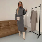 Winter Harmonie™ Grobstrick-Set mit Oversize-Bluse und Midirock / Die Schönheit des Winters in ihrer reinsten Form! – Grau