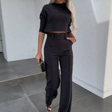 Nina™ Set mit High-Neck-Crop-Top – Schwarz