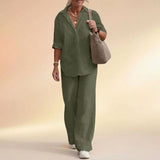 Cartagena™ Set aus Baumwollleinen mit Bluse mit seitlichen Schlitzen – Dunkelgrün