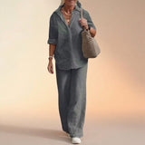 Cartagena™ Set aus Baumwollleinen mit Bluse mit seitlichen Schlitzen – Grau