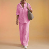 Cartagena™ Set aus Baumwollleinen mit Bluse mit seitlichen Schlitzen – Rosa