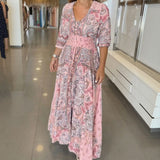 Aisha™ Maxikleid aus Premium-Viskose mit V-Ausschnitt – Rosa