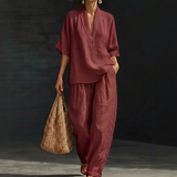 Nemora™-Set aus Baumwoll-Leinen mit Minimalistischem Design – Rot