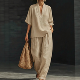 Nemora™-Set aus Baumwoll-Leinen mit Minimalistischem Design – Khaki