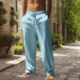 Oliver™ Baumwoll-Leinen-Hose mit elastischem Bund & verstellbarem Kordelzug – Hellblau