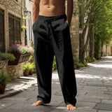 Oliver™ Baumwoll-Leinen-Hose mit elastischem Bund & verstellbarem Kordelzug – Schwarz