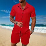 Gael™ Eisseide-Set mit Kurzarmhemd und verstellbaren Shorts – Rot