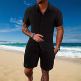Gael™ Eisseide-Set mit Kurzarmhemd und verstellbaren Shorts – Schwarz
