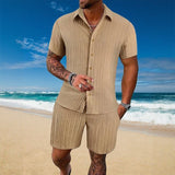 Gael™ Eisseide-Set mit Kurzarmhemd und verstellbaren Shorts – Khaki