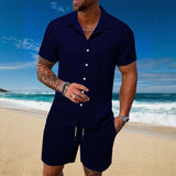 Gael™ Eisseide-Set mit Kurzarmhemd und verstellbaren Shorts – Dunkelblau