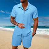 Gael™ Eisseide-Set mit Kurzarmhemd und verstellbaren Shorts – Hellblau