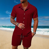 Gael™ Eisseide-Set mit Kurzarmhemd und verstellbaren Shorts – Bordeaux