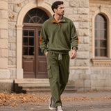 Lars™ Premium-Set aus strukturierter Strickware mit knöpfbarem Stehkragen-Oberteil – Grün