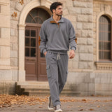 Lars™ Premium-Set aus strukturierter Strickware mit knöpfbarem Stehkragen-Oberteil – Grau