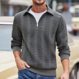 Carlisle™-Pullover aus Hochwertigem Zopfmuster-Strick mit Polokragen und Metallreißverschluss – Grau