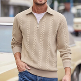 Carlisle™-Pullover aus Hochwertigem Zopfmuster-Strick mit Polokragen und Metallreißverschluss – Khaki