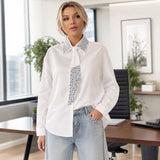 Louise™ Langarmbluse mit Schlupfschleife und funkelnden Strassdetails am Kragen – Weiß