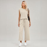 Aya™ Set Tanktop mit markanter Schulterpartie und Cropped Hose mit Kordelzug – Hellblau
