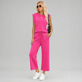 Aya™ Set Tanktop mit markanter Schulterpartie und Cropped Hose mit Kordelzug – Grau