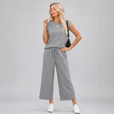Aya™ Set Tanktop mit markanter Schulterpartie und Cropped Hose mit Kordelzug – Khaki