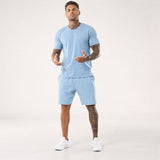 Bryan™ Basic-T-Shirt- und Shorts-Set mit Seitentaschen – Hellblau
