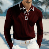 Castellan™-Poloshirt mit Langen Ärmeln, Kontrastierendem Kragen und Hochwertiger Verarbeitung – Bordeauxrot