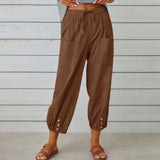Kobe™ Baumwoll-Leinen-Hose mit Fronttaschen und verstellbarem Kordelzug – Braun