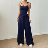 Bela™ Langer Jumpsuit mit weitem Bein, Doppelträgern und offenem Rücken – Blau