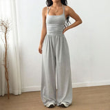 Bela™ Langer Jumpsuit mit weitem Bein, Doppelträgern und offenem Rücken – Grau