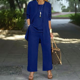 Jade™ Minimalistisches 3-Teiliges Set mit Palazzo-Hose und Langem Cardigan – Blau