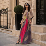 Florenza Kleid & Sheer Overlay Set / Mühelose, vielseitige Eleganz für alle Jahreszeiten! – Khaki mit Rosa + Lila