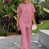 Giorgia™ Set – Bluse mit Lagen-Überwurf und minimalistischer Hose – Rosa
