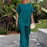 Giorgia™ Set – Bluse mit Lagen-Überwurf und minimalistischer Hose – Grün