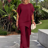 Giorgia™ Set – Bluse mit Lagen-Überwurf und minimalistischer Hose – Bordeaux