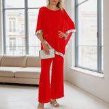Lola™ Set Oversize-Bluse mit kontrastierendem silbernen Detail und Palazzohose – Rot