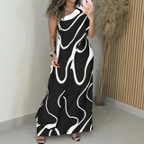 Alurea™ One-Shoulder Kleid mit Moderner Kunstprint-Optik – Schwarz