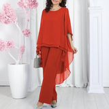 Aurevielle™ Set Mit Asymmetrischer Bluse in Lagenoptik und Weiter Pantalonhose – Rot