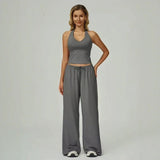 Lunary™ Set Mit Minimalistischem Top und Fließender Pantalonhose – Grau