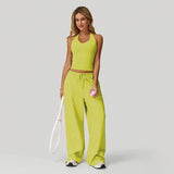 Lunary™ Set Mit Minimalistischem Top und Fließender Pantalonhose – Gelb