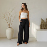 Lavinia™ Baumwoll-Leinenhose mit Verstellbarem Kordelzug – Dunkelblau
