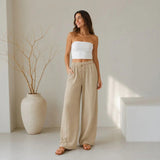 Lavinia™ Baumwoll-Leinenhose mit Verstellbarem Kordelzug – Khaki