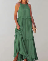 Mireille – Ärmelloses Kleid mit Rüschen – Grün
