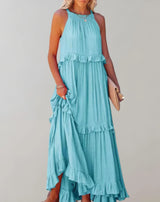 Mireille – Ärmelloses Kleid mit Rüschen – Blau