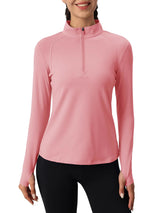 Tervona | Atmungsaktiver Damenpullover mit Viertel Reißverschluss – Grau Pink