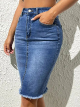 Gaia | Eleganter Midi-Denimrock – Denim Blau